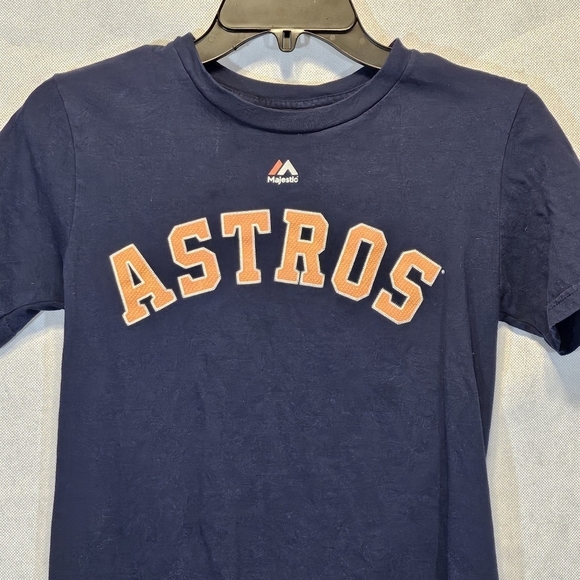 Majestic Altuve #27 Houston Astros Blue Orange T-Shirt 100% Cotton Sz M 10-12 - Picture 2 of 4